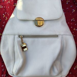 Chic White Leather Backpack with Gold Accents